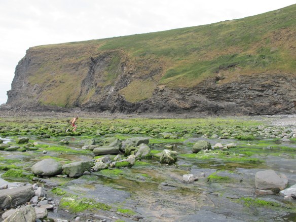 A kid picking his way across green slime